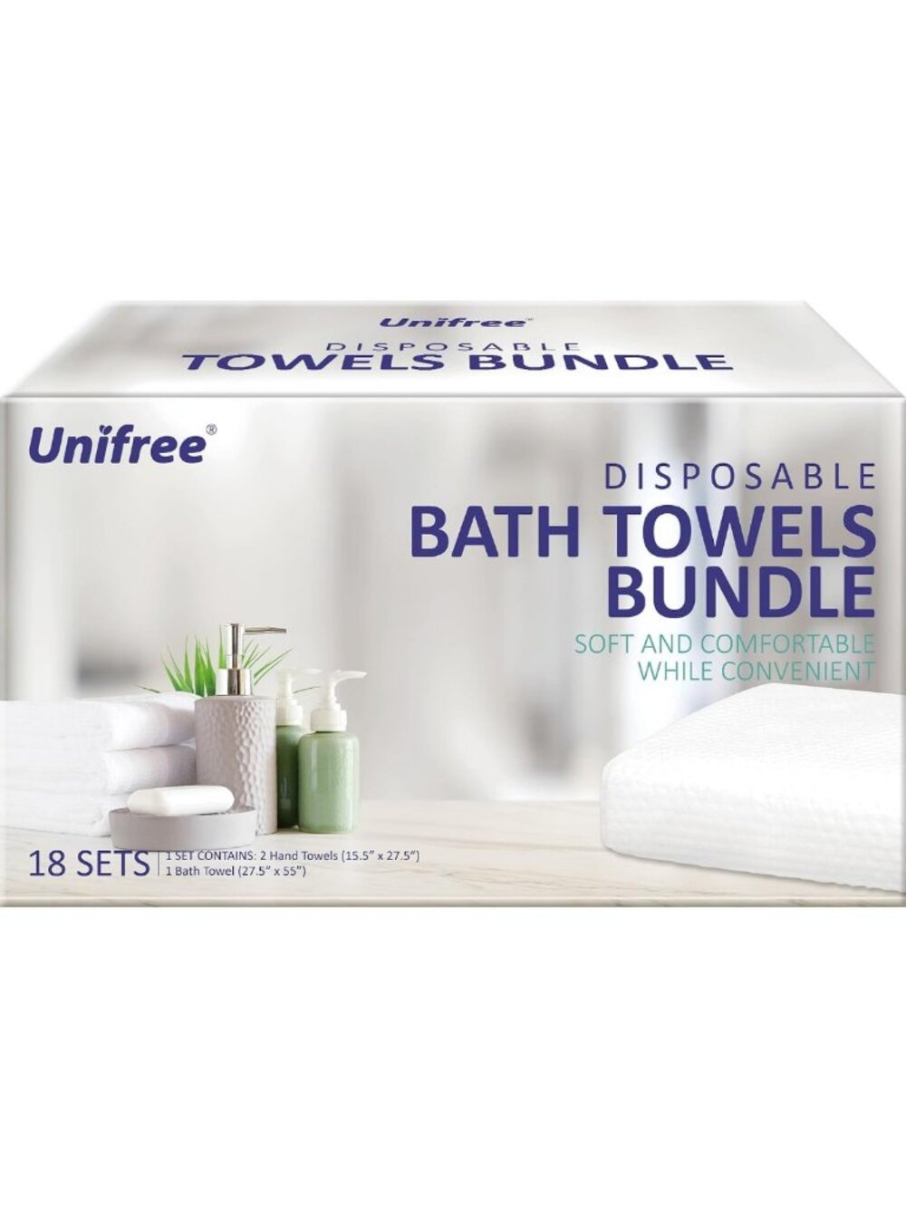 Soft Disposable Bath & Hand Towels Bundle - 1 Bath Towel & 2 Hand Towels, 18
